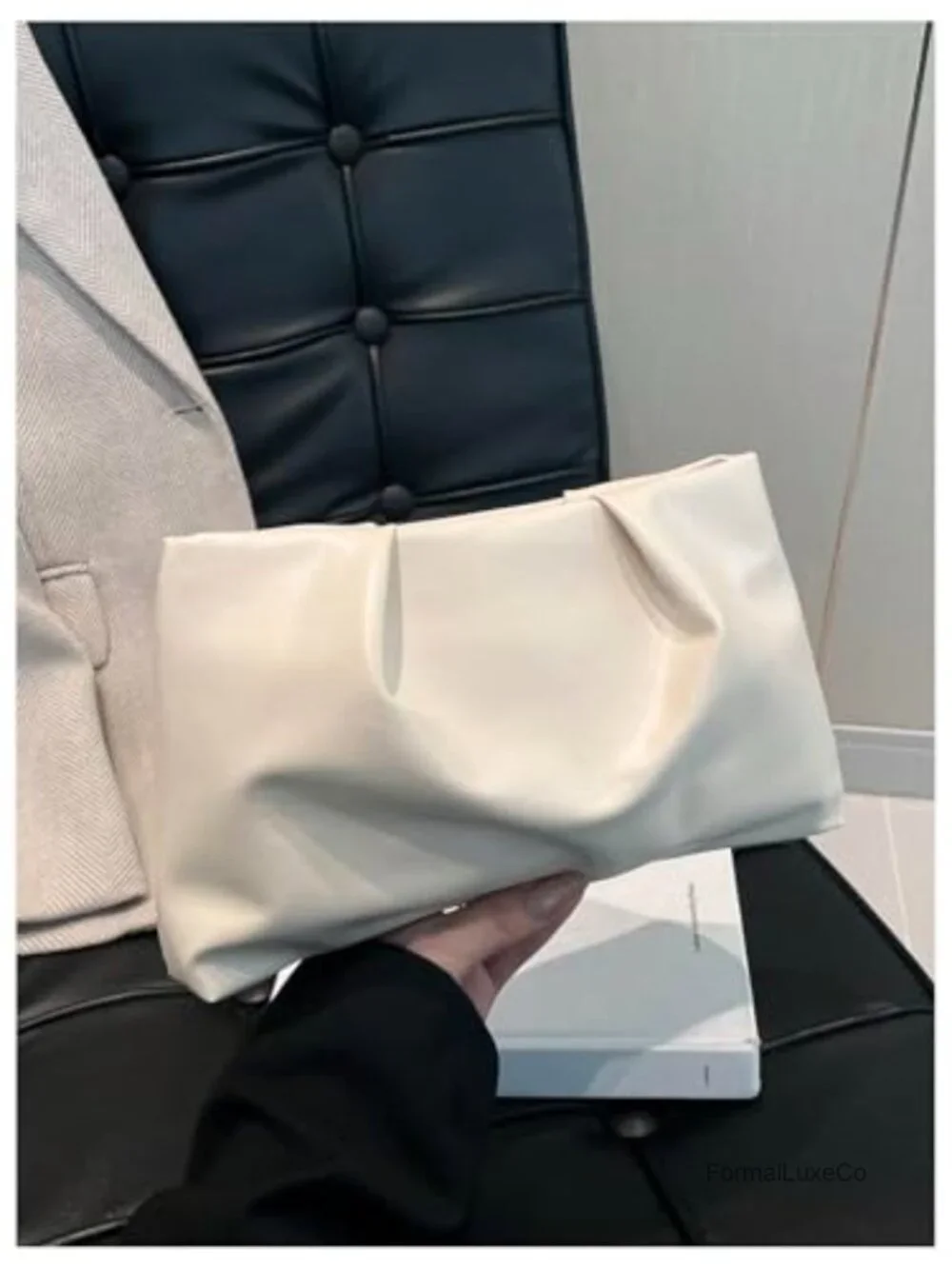 PU Leather Clutch Purse Small Ruched Handbag Zipper Top Closure Compact